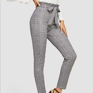 Paper bag Waist Plaid Cigarette Pants